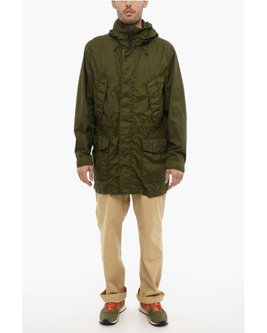 Woolrich Green Solid Color Parka With Hidden Closure for men