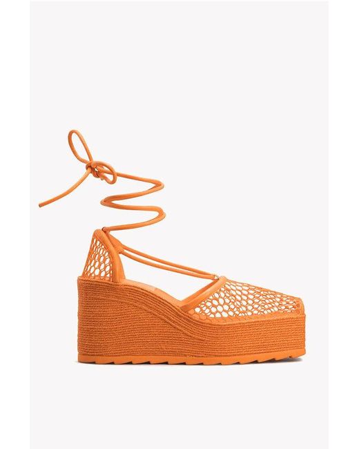 Bottega Veneta Orange Meshed Wedged Lace-Up Espadrilles With Leather Trimmings