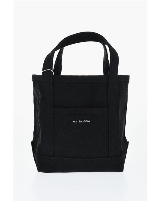 Marimekko Black Solid Color Mini Peruskassi Handbag With Contrasting Logo