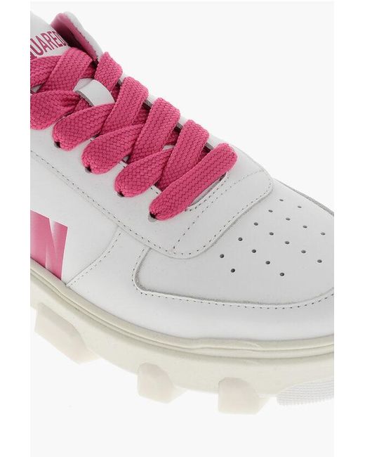 DSquared² Pink Icon Leather Basket Low-Top Sneakers With Logoed Sole And Co