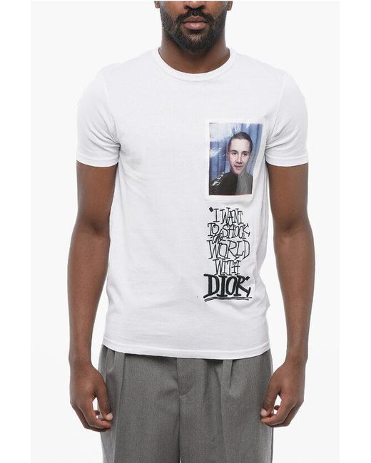 Dior White X Shawn Cotton T-Shirt With Print And Embroidery for men