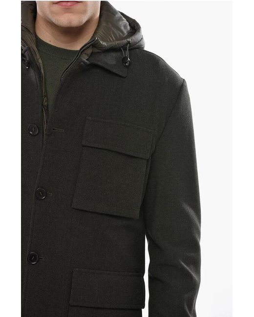 Corneliani Black Cc Collection Wool Blend Utility Jacket With Removable Quilt for men
