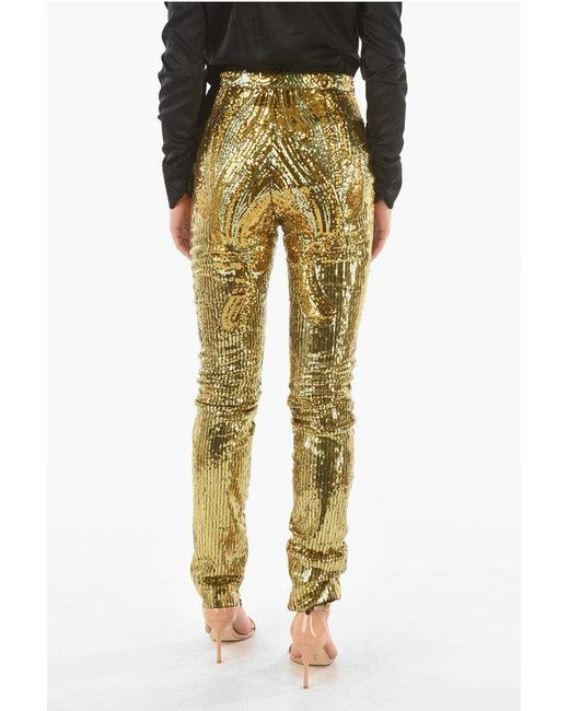 Philipp Plein Yellow Couture Sequin Pants Elegant With Ankle Zip