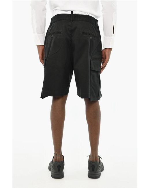DSquared² Black Stretch Cotton Cargo Shorts for men