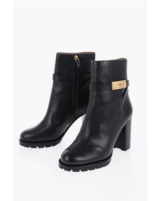 Tory Burch Black Textured Leather Buckle Ankle Boots