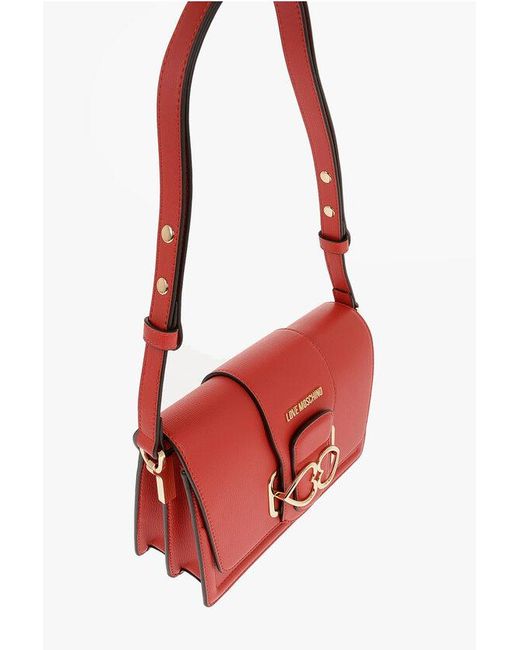 Moschino Red Love Faux Leather Love Bridge Shoulder Bag With Double Heart Size Unic