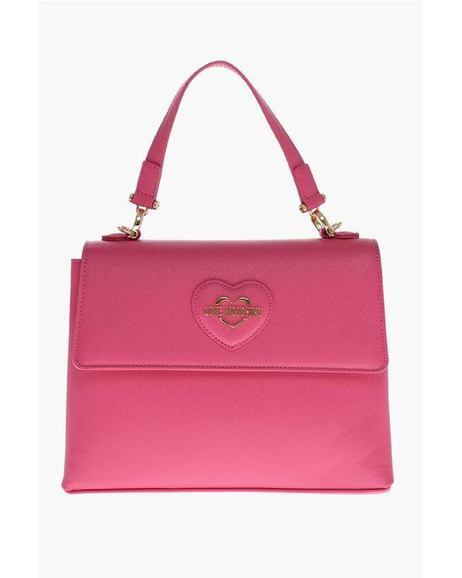 Moschino Pink Love Saffiano Faux Leather Hande Bag With Removable Shoulder Size Unic