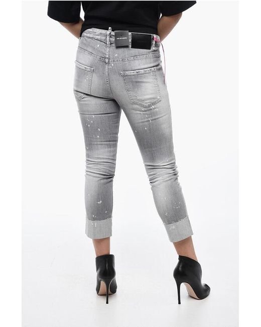 DSquared² Gray Cropped Cool Guy Denims With Distressed Effect