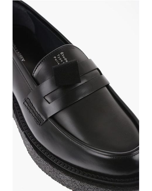 Adieu Black Etudes Leather Type143 Penny Loafer With Platfrom Crepe Sole for men