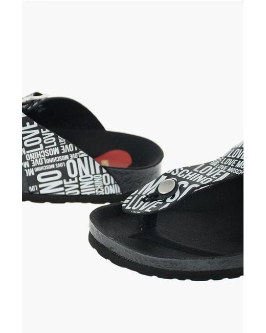 Moschino Black Love Two-Tone Thong Sandals Birki30 With Logo Print