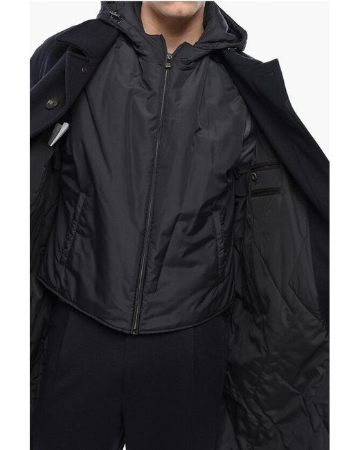 Corneliani Black Virgin Wool Coat With Removable Lining for men