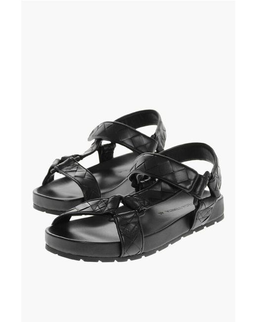 Bottega Veneta Black Braided Leather Sandals With Touch Strap Closure for men