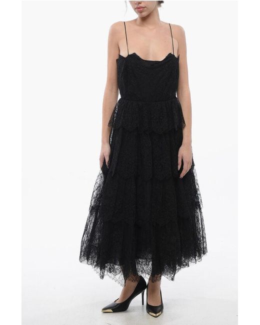 Dior Black Flared Lace Slip Dress With Flounced Design