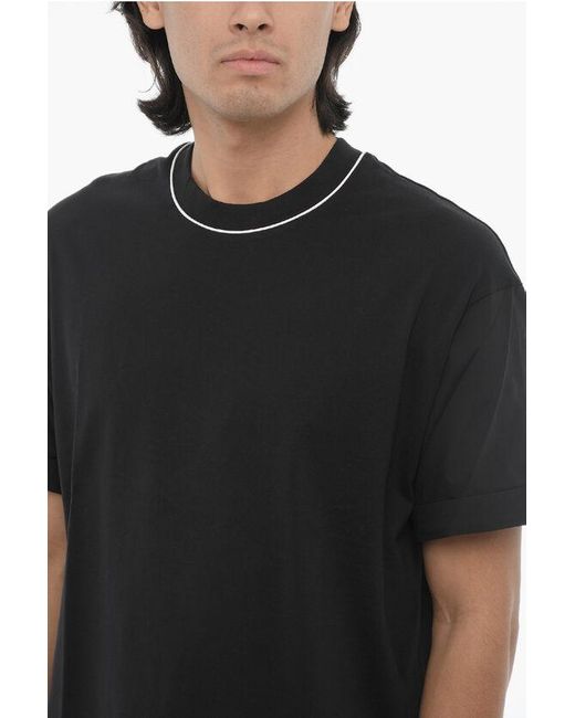 Neil Barrett Black Solid Color Easy Fit Crew-Neck T-Shirt With Shirting Sleeves for men