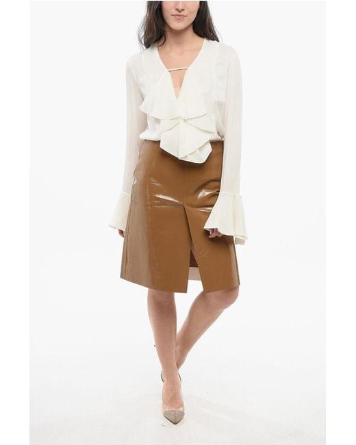 Gucci Brown Patent Leather Skirt With Slits