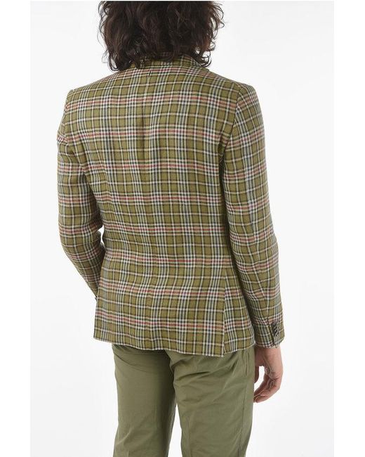 Corneliani Green Cc Collection Tartan Motif Flax Side Vents Notch Lapel Reset for men