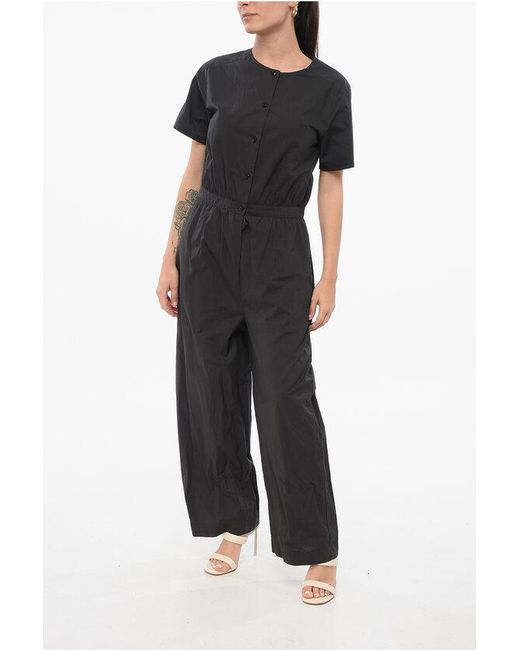 Woolrich Black Short Sleeved Poplin Cotton Jumsuit