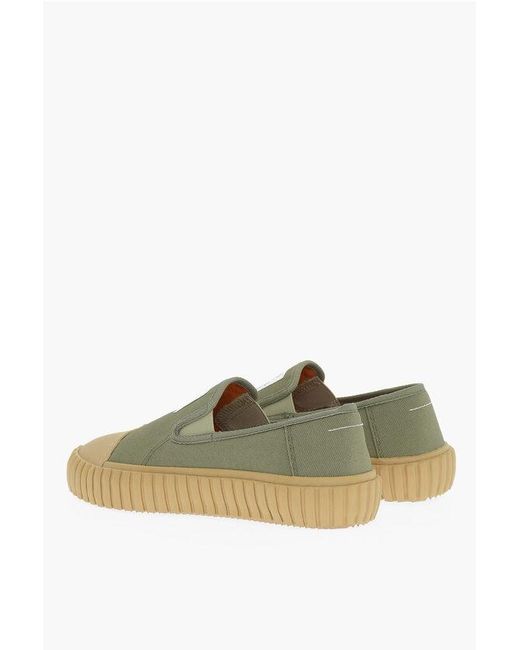 Maison Margiela Green Mm6 Canvas Slip On Sneakers With Contrasting Details
