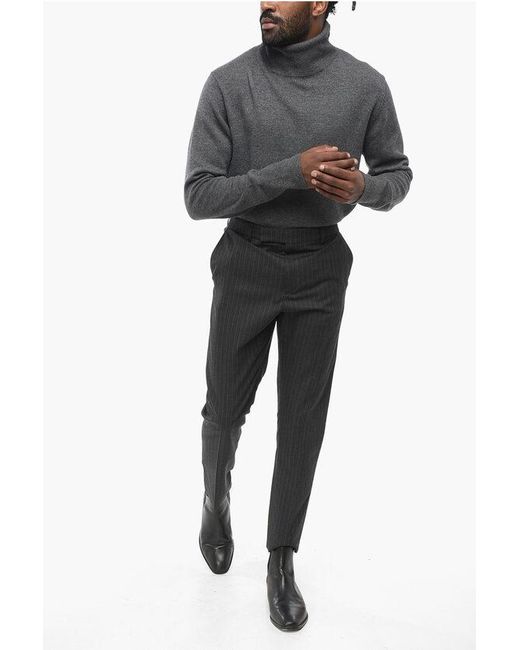 Céline Black Pinstriped Wool Pants With Belt Loops for men