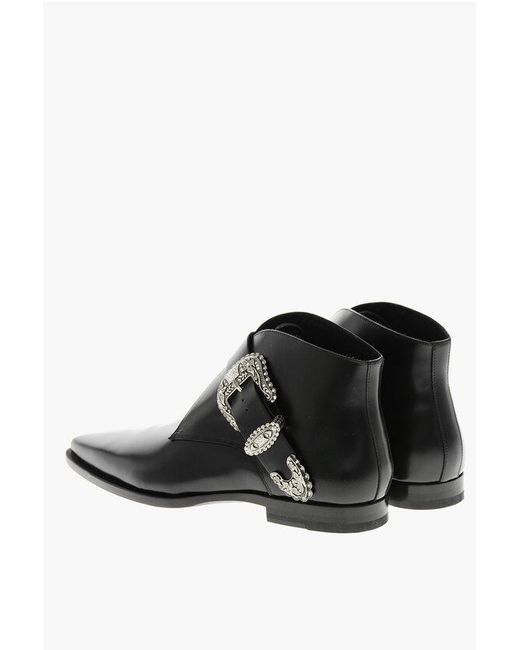 DSquared² Black Leather Pointed Ankle Boots Gothic With Buckle for men