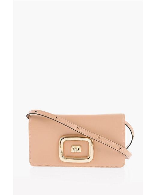 Roger Vivier Embossed Logo Viv Choc Leather Crossbody Bag in Natural