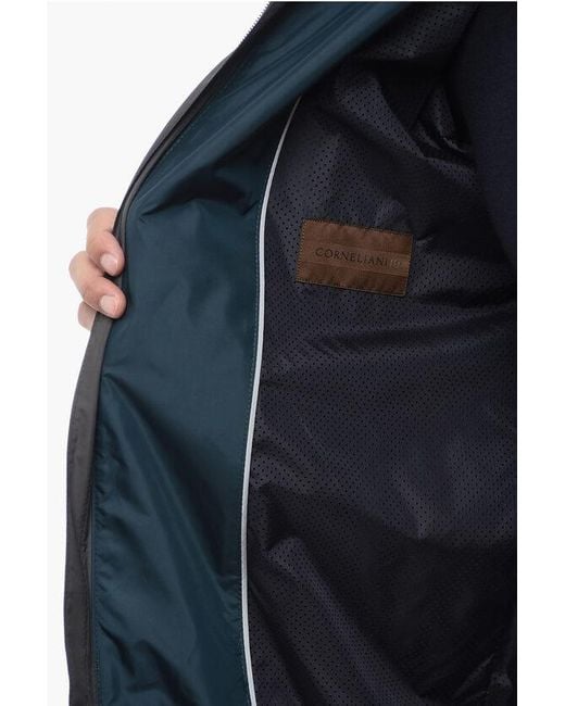 Corneliani Blue Id Safran Windbreaker Jacket With Zipped Detail for men