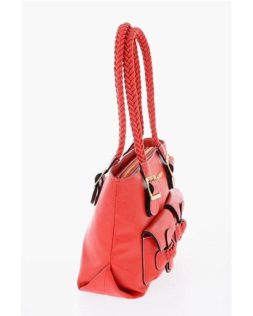 Moschino Red Love Faux Leather Shoulder Bag With Braided Handle