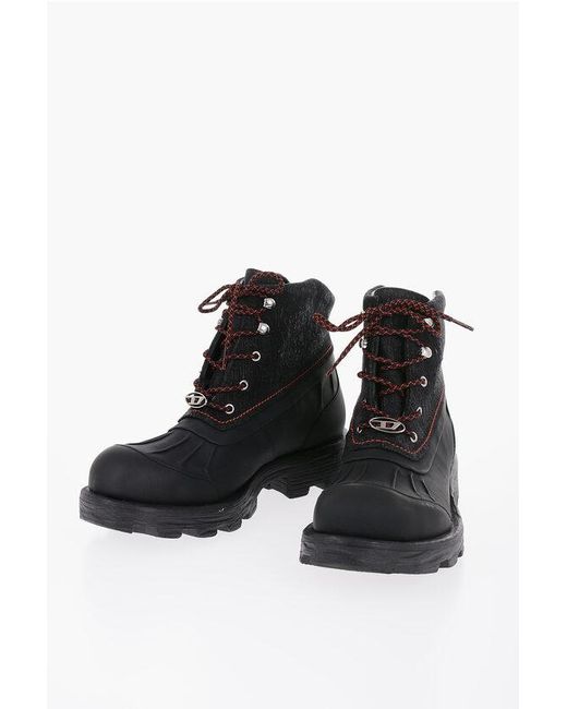 DIESEL Black Lace-Up D-Hammer Abt Ankle Boots With Denim Detail for men