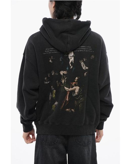 Off-White c/o Virgil Abloh Black Brushed Cotton Skate-Fit Mary Printed Hoodie for men