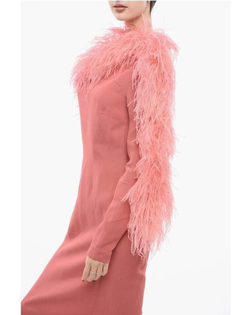 ‎Taller Marmo Red Peony Slip Dress With Feathers