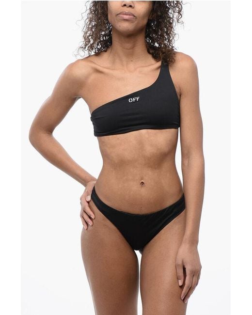 Off-White c/o Virgil Abloh Black One Shoulder Bikini Set With Embrodery