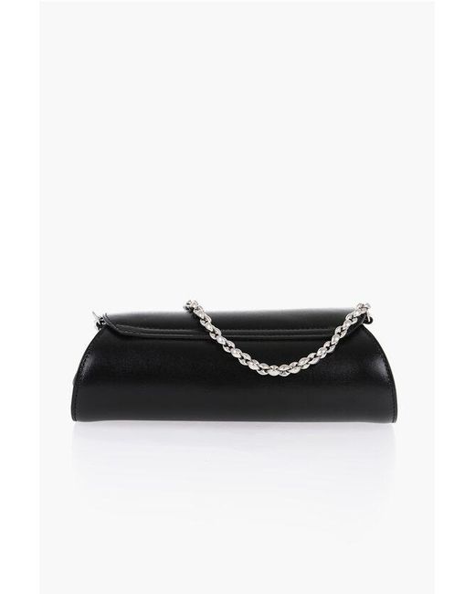 Jil Sander Black Brushed Leather Cannolo Trunk Bag With Chain Strap