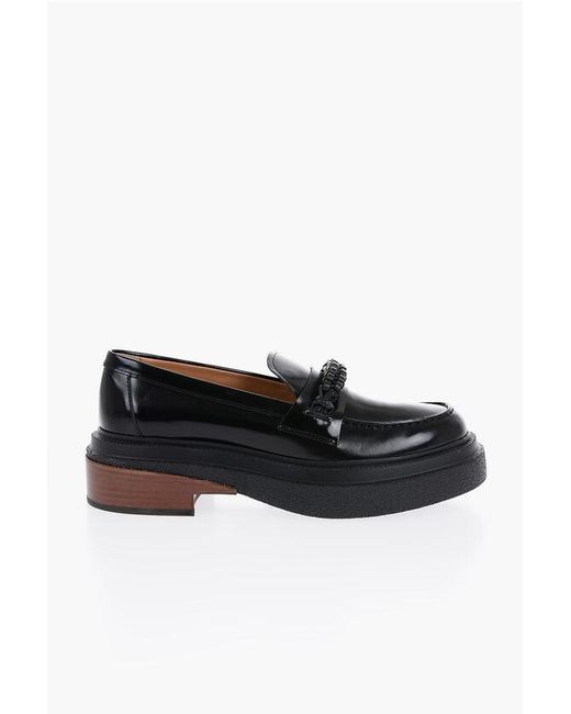 Tod's Black Leather Loafers With Braided Detail And Heel 6Cm