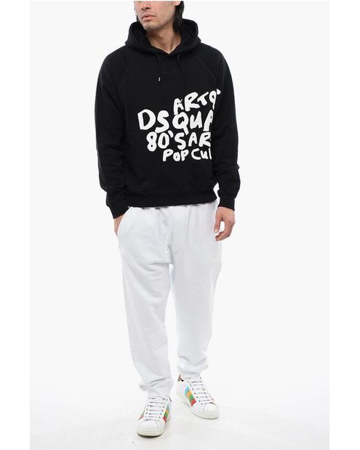 DSquared² Black Brushed Cotton Cool Fit D2 Pop 80S Hoodie for men