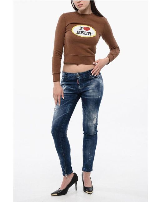 DSquared² Blue Cropped Crew-Neck Sweatshirt With Print