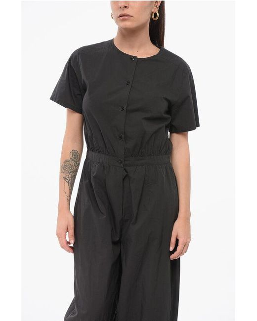 Woolrich Black Short Sleeved Poplin Cotton Jumsuit