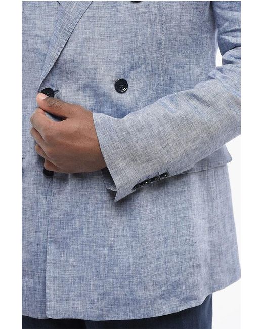 Dolce & Gabbana Blue Taormina Double-Breasted Unlined Pure Linen Blazer for men
