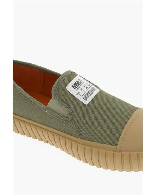 Maison Margiela Green Mm6 Canvas Slip On Sneakers With Contrasting Details
