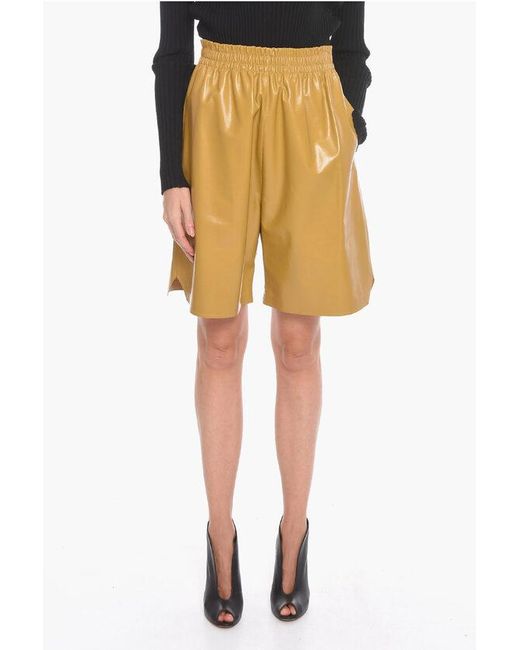 Bottega Veneta Yellow Leather Shiny Gaucho Shorts