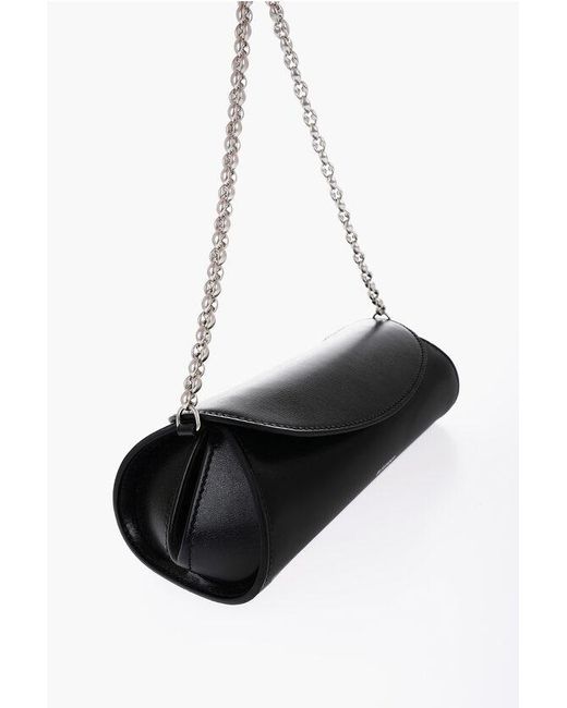 Jil Sander Black Brushed Leather Cannolo Trunk Bag With Chain Strap