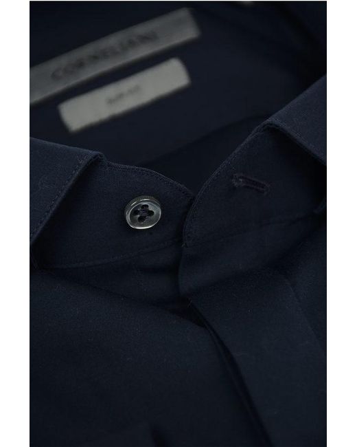 Corneliani Blue Hidden Closure Cerimonia Wing Collar Shirt for men