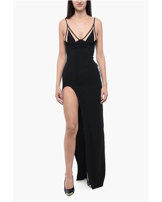 David Koma Black Asymmetric Design Maxi Dress With Mesh Detail