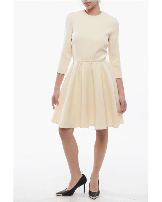 Dior Natural Wool Blend Flared Dress With 3/4 Sleeves
