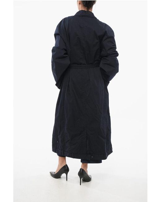 Balenciaga Black Lined Cotton Trench Coat With Hidden Buttoning