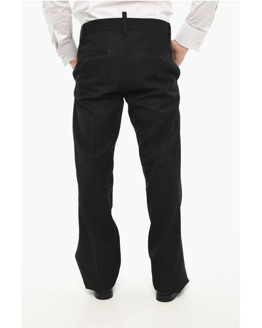 DSquared² Black Virgin Wool-Blend Trousers With Concealed Button Closure for men