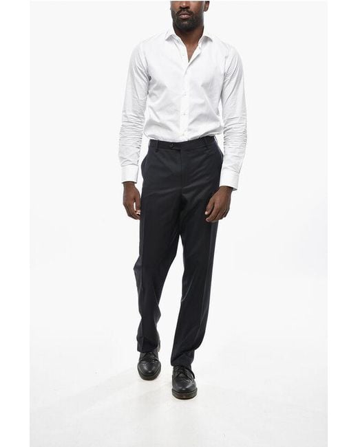 Corneliani Black Virgin Wool Pants With Hidden Closure for men