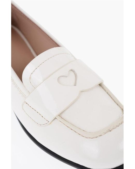 Moschino White Love Patent Leather College Penny Loafers With Round Toe