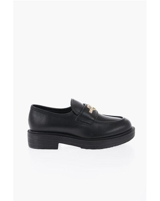 Moschino Black Love Leather Loafers With Logo