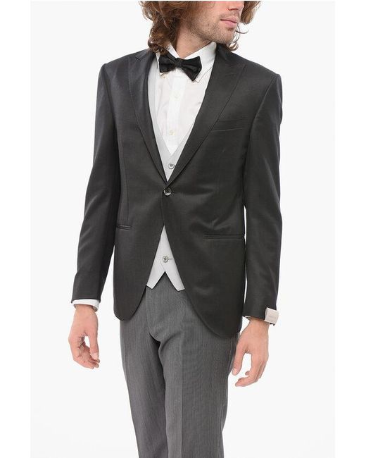 Corneliani Black 3 Pieces Academy Suit With Striped Pants for men