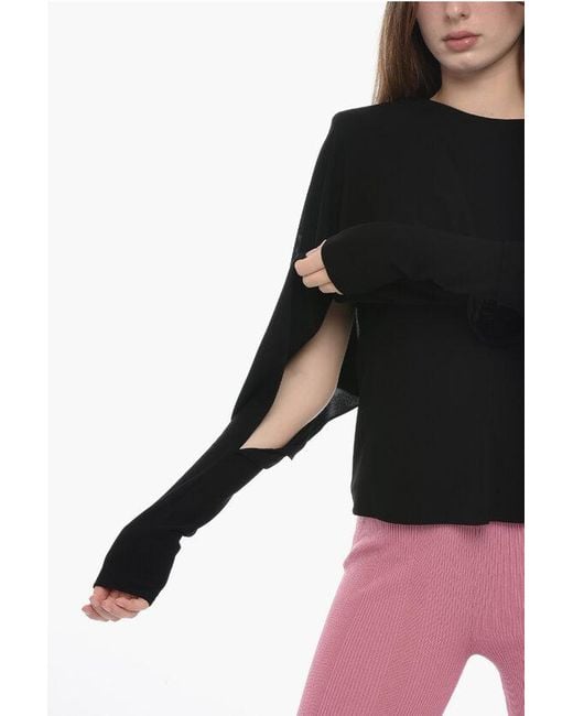 Saint Laurent Black Crepe Jersey Blouse With Batwing Sleeves